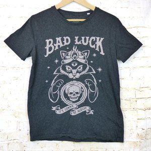Cat Bad Luck Shirt  Mens S Gray Yeaaah Studio France Organic Cotton Graphic Rock